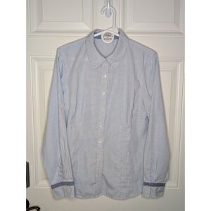 Van Heusen Womens Large Fitted Collared Blue Check Roll Tab Sleeve Button Blouse